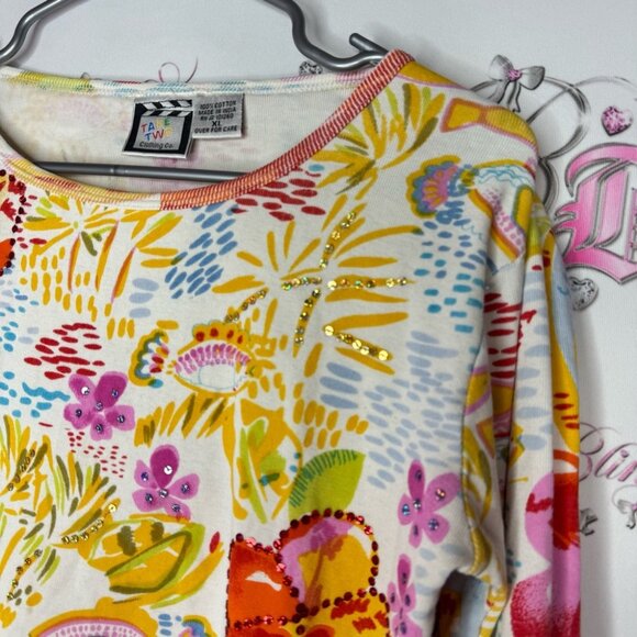 Take two clothing co sequin top paint water color sparkly fish tropical beach - Picture 8 of 10